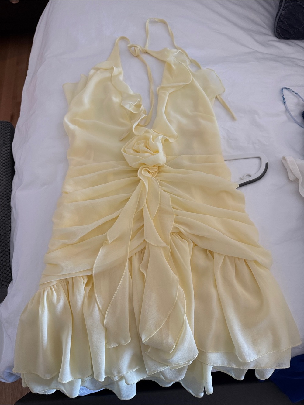 Delicate Pale Yellow Ruffled Halter Dress